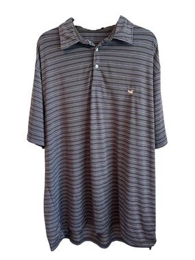 Southern Marsh Striped Polo Shirt 2X Gray Blue Performance Golf Coastal